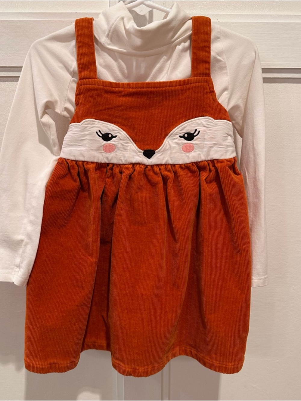 Gymboree Rust Orange Fox Corduroy Pinafore Dress with White Insets